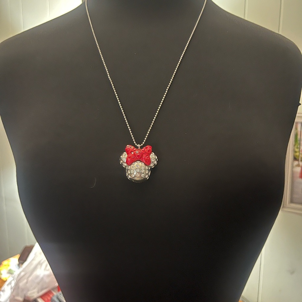 Silver and Red Heart Crystal Necklace